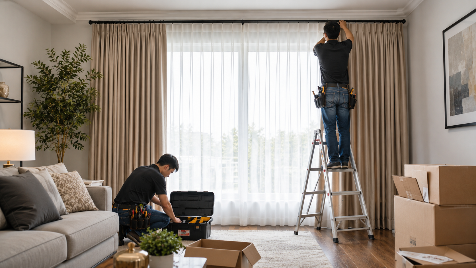 Professional Drapery Installation for Large Windows and Sliding Glass Doors
